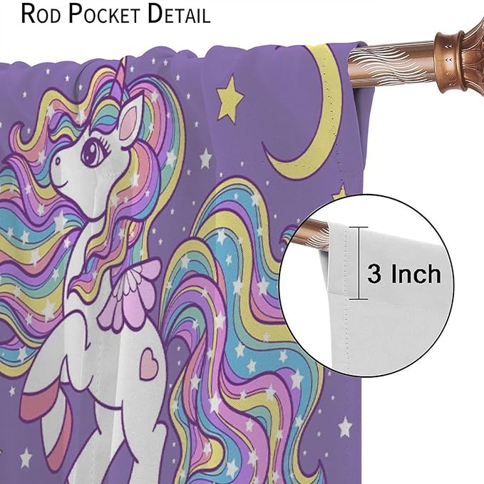 Unicorn Curtains Fantasy Star Moon Cartoon Theme Curtains Cute White Unicorn Rainbow Design Printed Curtains Boys Girls Room Curtains 63x63 Inch 2 Panels