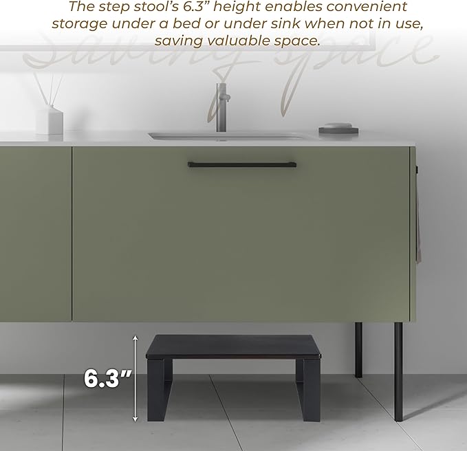 Wooden Step Stool - Heavy Duty One Step Stool - Holds up to 450Lb with Steel Frame for Kitchen/Bathroom/Bedside Step Stool (Walnut)