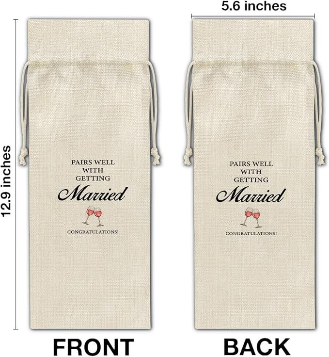 HOIJAUMAI Wedding Gift Wine Bag, Wedding Gift for Mr and Mrs, Engagement Gifts for Couples, Pairs Well with Getting Marriage Burlap Drawstring Wine Bag
