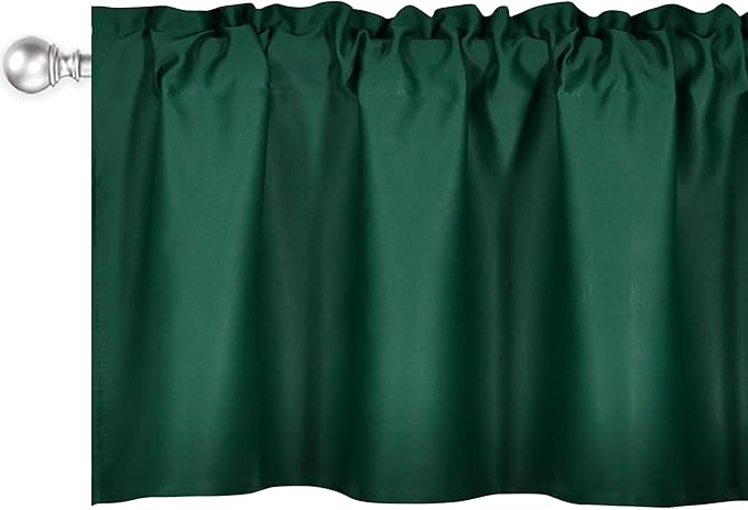 Deep Green Extra Wide Valance for Windows 100x18 Inch Solid Thermal Insulated Blackout Rod Pocket Kitchen Short Curtain Toppers Extra Wide Valance for Bathroom Living Room 1 Panel
