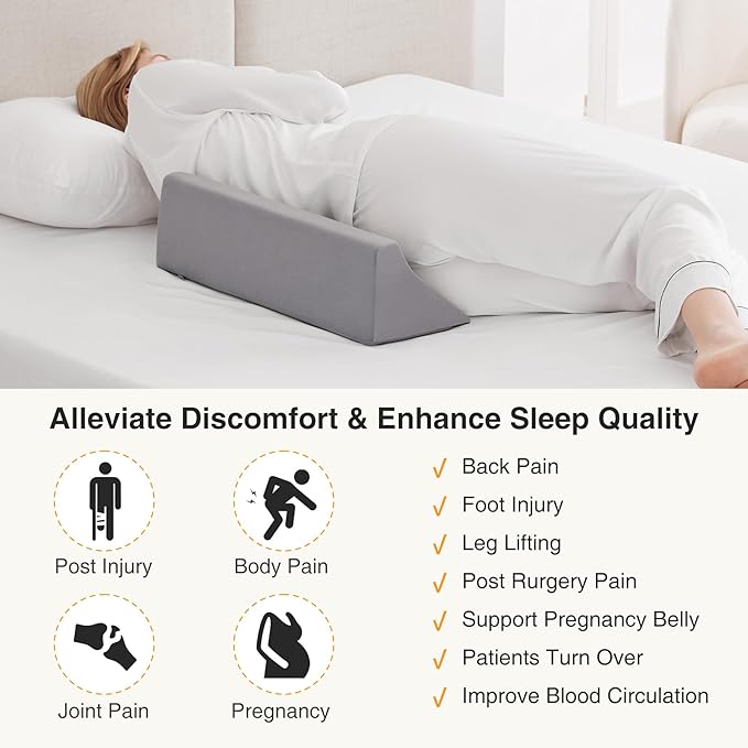 Side Wedge Pillow for Sleeping, Versatile Bed Wedge Back Pillow for Pregnancy, Back Pain, Leg Elevation and Side Sleepers, Memory Foam Body Positioner with Cover, Anti-Slip Base, Velvet