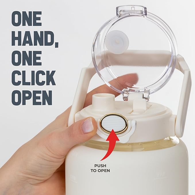 Leakproof 64oz glass water bottle with Time Markers - White Large Water Bottle with Measurements - Pregnancy Water Bottle Tracker - Half Gallon Water Bottle with Straw, 2 liter Water Bottle Glass