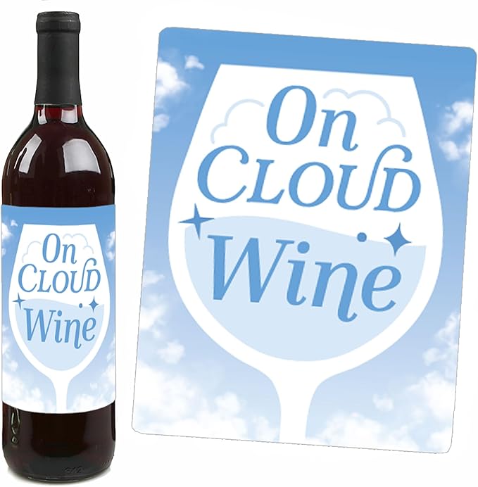 Big Dot of Happiness On Cloud 9 - Bridal or Bachelorette Party Decorations for Women and Men - Wine Bottle Label Stickers - Set of 4