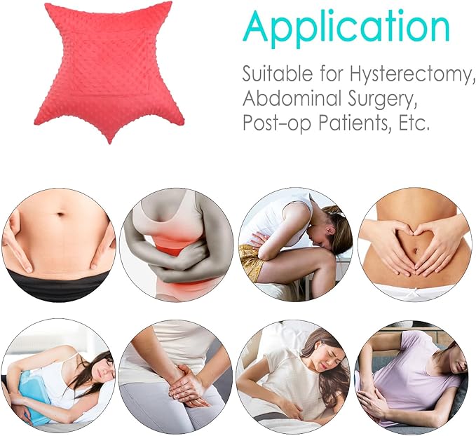Star Hysterectomy Pillow Abdominal Recovery Pillows for C-Section Tummy Tuck Lumpectomy Myomectomy Belly Surgery Must Haves Shock Absorbing Cough Cushion Patients Gifts Minky Dot Red