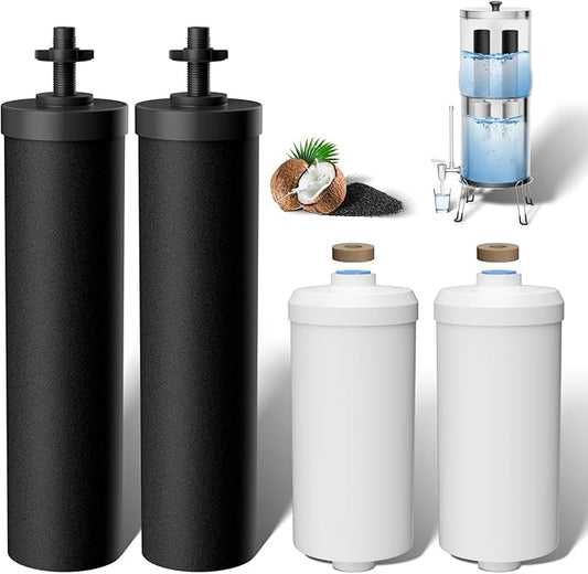 Water Filter Replacement for Berkey® Gravity Water Filter System, Compatible with Berkey® BB9-2® Black Filters & PF-2® Fluoride Filters,Combo Pack.