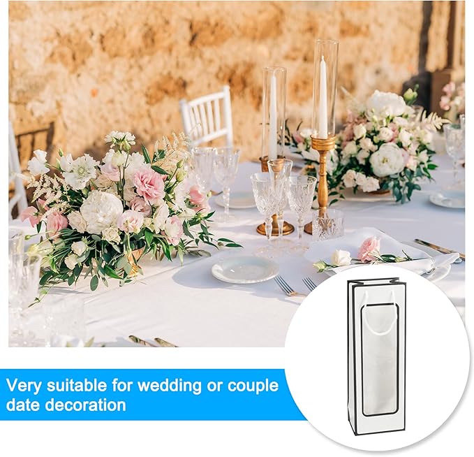 uxcell Wine Bags, 20pcs 4.92"x3.35"x14.2" Wine Gift Bags with Rope Handles, Paper Wine Tote Bag with Clear Window for Wedding Birthday Christmas, White Black