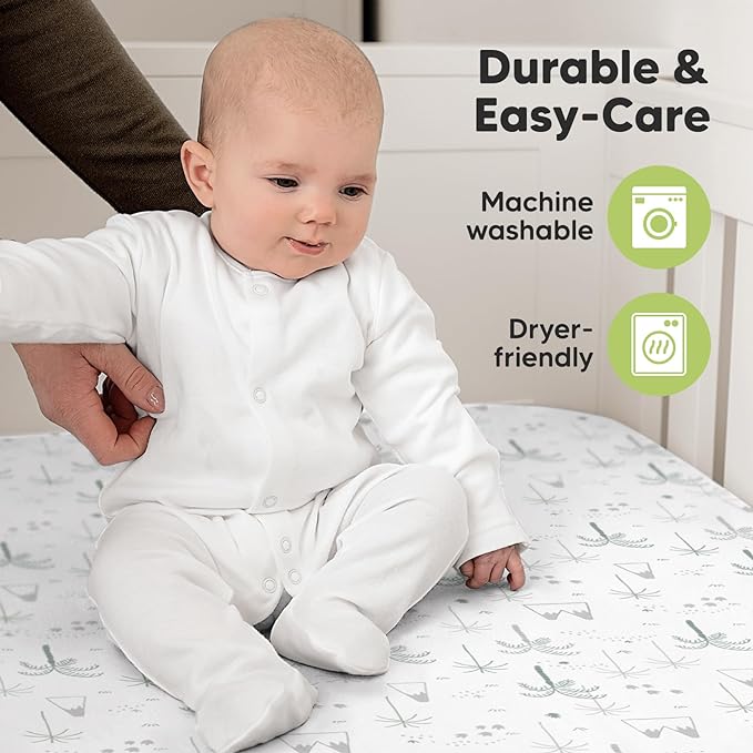 2-Pack Organic Crib Sheets for Boys, Girls - Jersey Fitted Crib Sheet, Baby Crib Sheets Neutral, Crib Mattress Sheet, Cotton Crib Sheets, Breathable Crib Sheet, Baby Mattress Sheets (DinoDood)