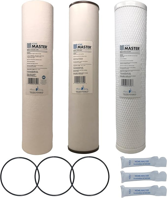 Home Master Whole House 4-Layer Sediment 25 to 1 Micron, Iron, Radial Flow GAC Carbon, 2 orings & Grease, 15gpm, Replacement Filter Set CsetBB3SmgFeC 20x4.5
