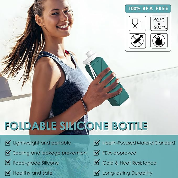 SPECIAL MADE Collapsible Water Bottles Cups Leakproof Valve Reusable BPA Free Silicone Foldable Travel Water Bottle Cup for Gym Camping Hiking Travel Sports Lightweight Durable