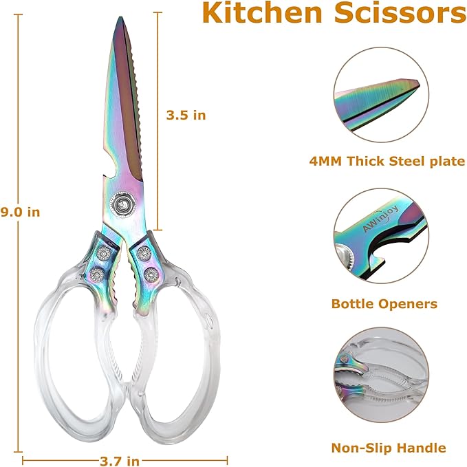 Kitchen Scissors, Heavy Duty Sharp Kitchen Shears Dishwasher Safe, Kitchen Accessories Cooking Shears for Kitchen Meat Chicken Fish Poultry Herb Bread (Transparent)
