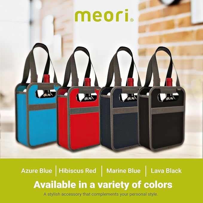 meori – Collapsible 2 Bottle Wine Carrier, Durable Wine Tote Bag, Tear-Resistant Reusable Drink Tote Bags for Alcohol, Foldable Drink Carrier, Portable Wine Carrier