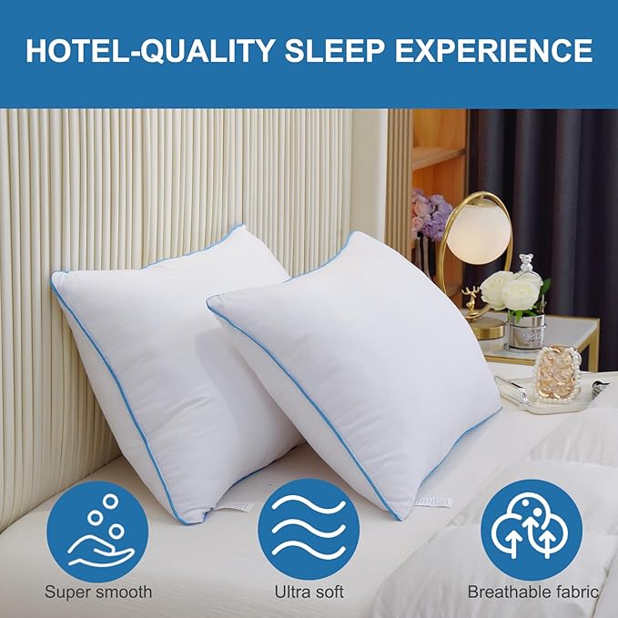 Uniqwamer Bed Pillows for Sleeping 4 Pack - Luxury Hotel Quality Pillows Queen Size Set of 4 - Cooling Pillows with Premium Plush Soft Down Alternative Fill for Back Side Sleepers