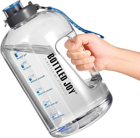 Water Bottle with Time Markings, 2.5 Litre Sports Water Bottle with Handle Leakproof Reusable & BPA Free, Flip Cap with Cleaning Brush Daily Water Intake Bottle Ideal for Gym Office