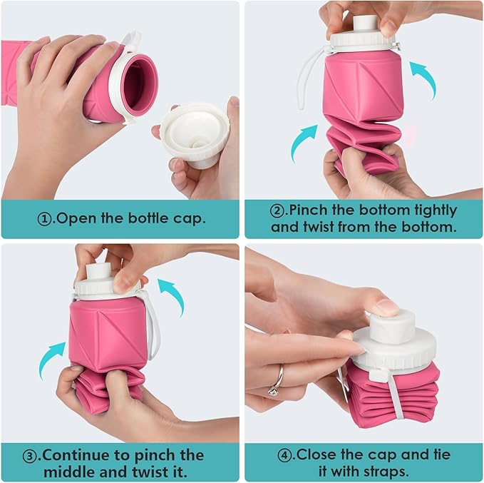 Collapsible Water Bottle Foldable Silicone Travel Water Bottle Leakproof Flexible BPA Free Portable,Folding Water Bottle Lightweight for Camping, Hiking,Sports Water Bottles Travel 23oz