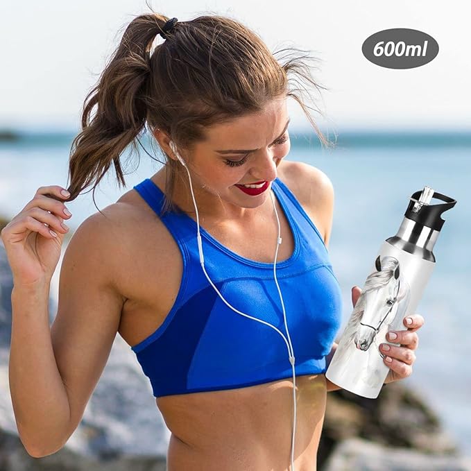 senya 34 Oz Water Bottle with Straw White Horse Stainless Steel Water Bottle for Traveling Sports Leakproof Insulated Water Bottle