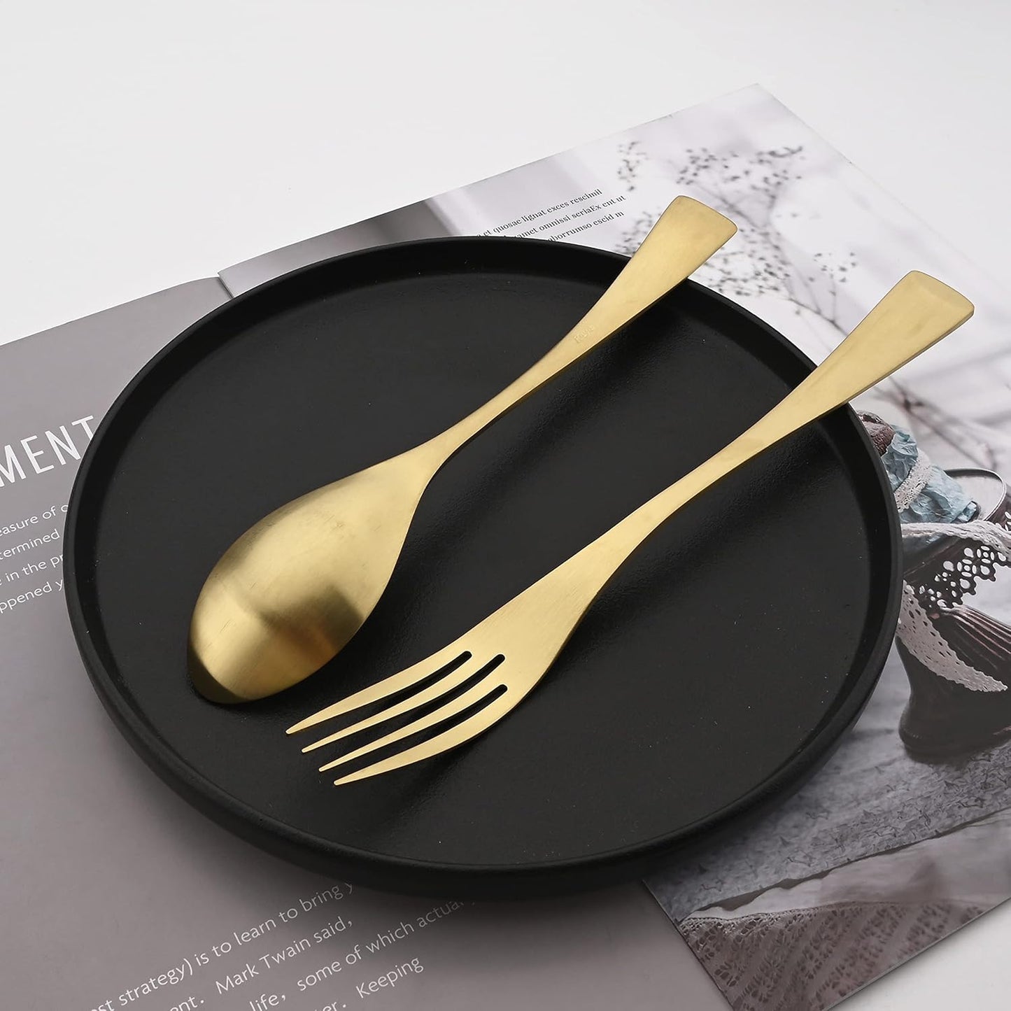 Luxury 18/10 Stainless Steel Matte Champagne gold Cutlery Flatware Set - Utensil Set Steak Spoons and Forks Knife Silverware Set,Service for 4 (24-Piece)