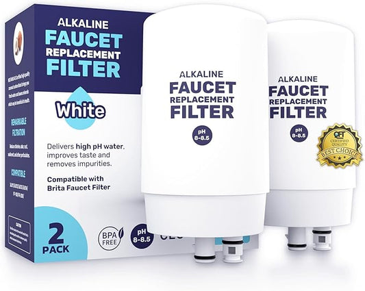 Wamery Alkaline Water Faucet Filter Replacement, Tap Water Filter Compatible with Brita, pH Enhancing for Family Health, Fits Brita 36311, FR-200, FF-100 - White (Pack of 2)