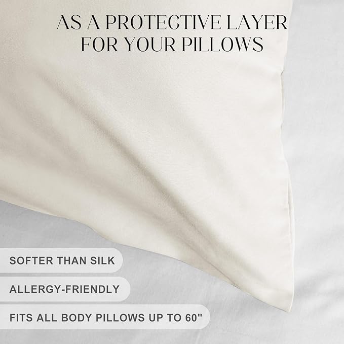 Soft Body Pillow Covers Pillowcases 60 x 21 Inch, WINKAURA Long Pillow Cover for Bed Fits 54x20 Pillow, Envelope Closure, Stylish Wrinkle and Stain Resistant,Cream Color