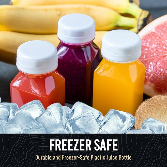 Norcalway 8pcs 2oz Small Plastic Bottles for Liquids - Ginger Shot Lids, Wellness Juice Freezer Safe, Leak Proof, Food Grade Bottles