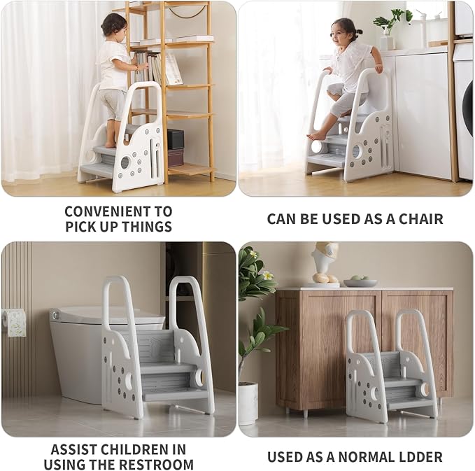 Toddler Step Stool for Bathroom Toilet Potty Training Children Step Ladder Step Stool for Kids with Safety Handles (three floor)