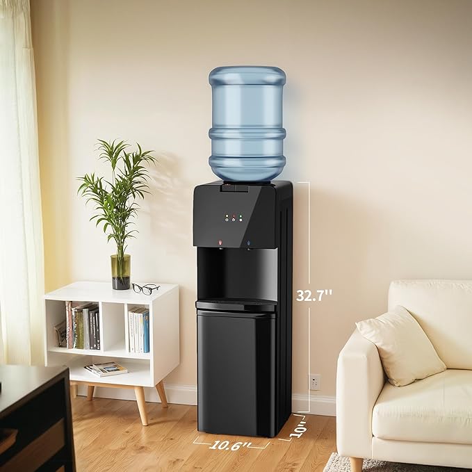 Hot & Cold Top Loading Water Dispenser, 3 5 Gallons Water Coolers with Removable Drip Tray & Storage Cabinet, 3 Temperatures, Home, Child Safety Lock, Office, Living Room.