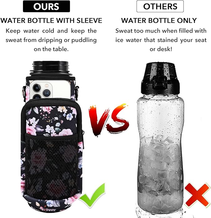32 oz Water Bottle with Straw and Sleeve, Motivational Water Bottle with Time Marker and Adjustable Shoulder Strap, BPA Free Leakproof Sport Water Jug for Hiking, Gym