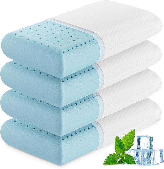 Sweetcrispy Memory Foam Sleeping, Bed Soft and Comfortable, Cooling Hotel Pillow for Side Sleeper, Removable, Machine Washable Cover, Standard Size 4 Pack, White 4 Count