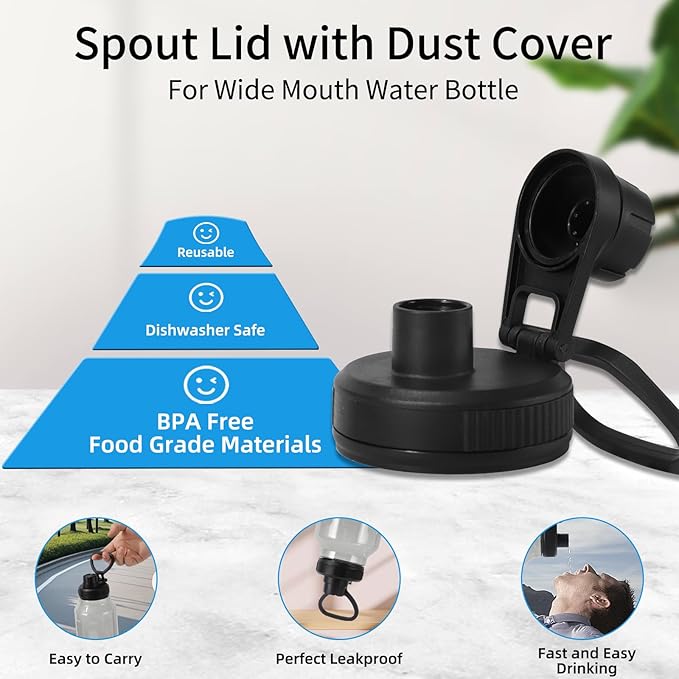 Spout Water Lid for 12 oz-64 oz Hydro Flask Wide Mouth Sport Water Bottles Replacement Lid Chug Lid for Water Bottles