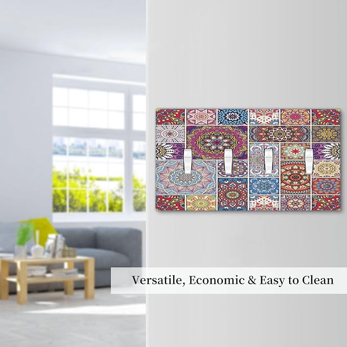 Morocco Talavera Mexican Tiles Printed Colroful Mandala Quad Toggle Light Switch Covers 4 Gang Wall Plate Decorative Switchplate Electrical Faceplate for Kitchen Bathroom Bedroom Decor