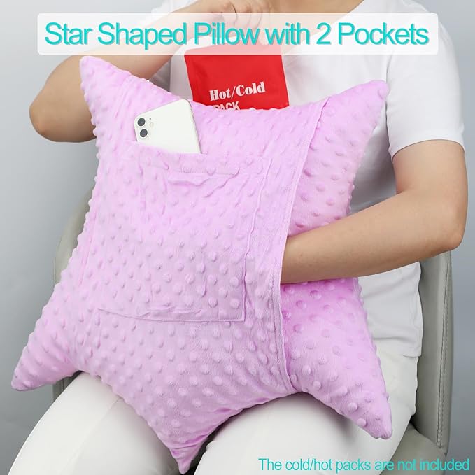 Heart Surgery Pillow Shock Absorbing for Open Heart Surgery After Bypass Coughing with 2 Pockets - Recovery Gifts with Hands Placement Pouch, Minky Dot Lavender