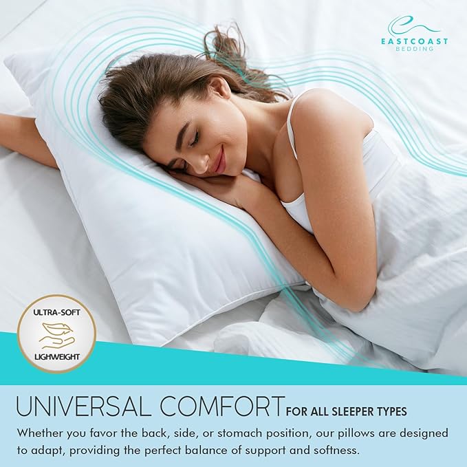 East Coast Bedding Elite Premium Down Sleeping Pillow 600 Fill Power White Down Available in Soft, Medium & Firm 400 Thread Count Cotton Shell Premium Comfort - Made in The U.S.A