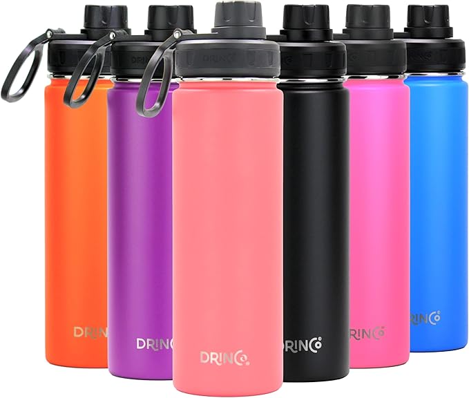 DRINCO Stainless Steel Water Bottle Spout Lid Vacuum Insulated Double Wall Water Bottle Wide Mouth (40oz 32oz 22oz 18oz 14oz) Leak Proof Keeps Cold or Hot (22 oz, 22oz Coral Paradise)