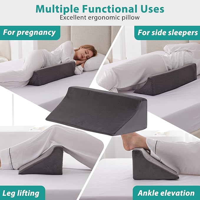 Wedge Pillow for Side Sleeping, Memory Foam Back Pillow for Side Sleeper, Bed Wedges & Body Positioners for After Surgery, Pregnancy Support, Back Pain, Preventing Bedsores, Short Plush
