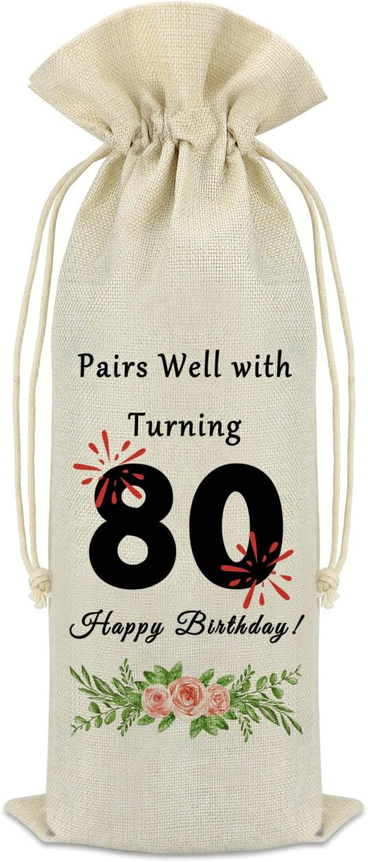 80th Birthday Gift Ideas for Women Men 80 Years Old Birthday Party Decoration Wine Bag Happy 80th Birthday Gift for Friend Sister Dad Mom Husband Wife Eighty Years Old Gift Wine Bottle Bag