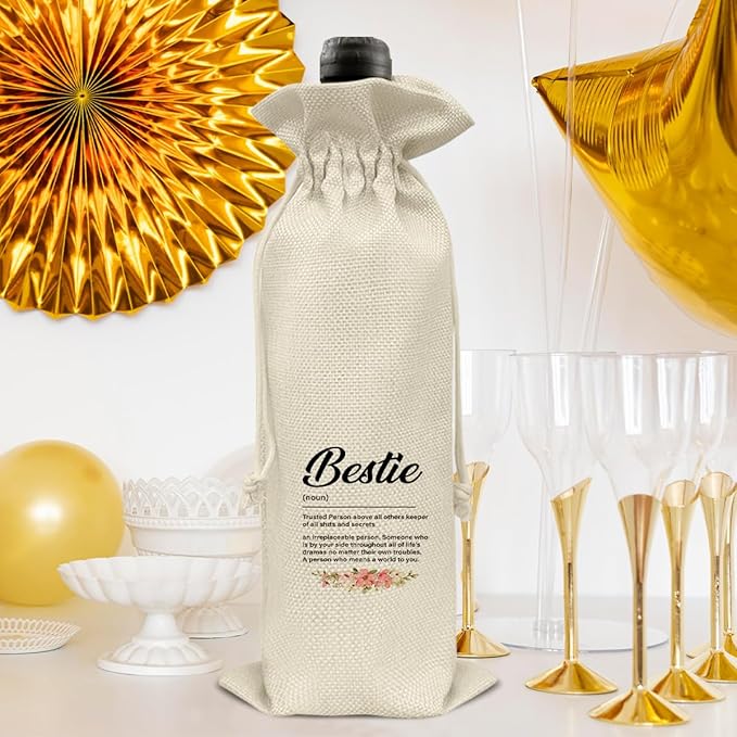 HOIJAUMAI Gift for Bestie, Bestie Gifts for Women Her, Bestie Wine Bag Bestie Definition Wine Gift Bags for Birthday Party