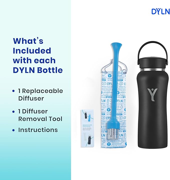 DYLN Alkaline Water Bottle | Portable Hydrogen Water Bottle Creates Hydrogen-Rich Water up to 9.5 pH | Vacuum Insulated Stainless Steel Keeps Water Cold for 24 Hours