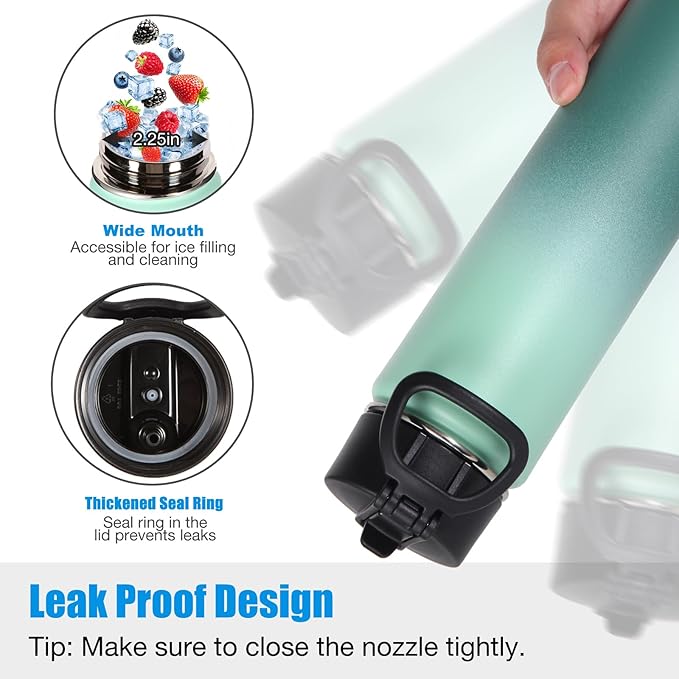 Volhoply 24oz Insulated Water Bottle With Straw Bulk 8 Pack,Metal Wide Mouth Water Bottles With Handle Keep Cold,Reusable Double Wall Thermos,Powder Coated Sport Bottle For Holder(Assorted,8 count)