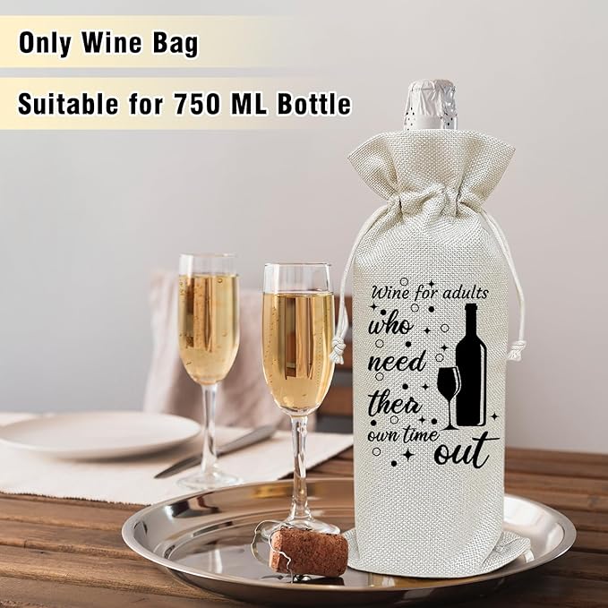 Wine Canvas Bag, Funny Wine Gift Bag, Birthday Gifts for Women Men Mom Colleague Friends Wife Wine Lover Gifts Wine Bags for Wine Bottles, Wine Gifts With Drawstring Holiday Party Decoration -WB24
