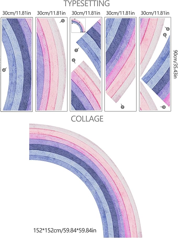 Waterproof Removable Vinyl Huge Rainbow Wall Decal Sticker for Nursery Kidsroom School Classroom Livingroom Bedroom Bathroom Decorations Art Kids Graduation Boho Cute Decals