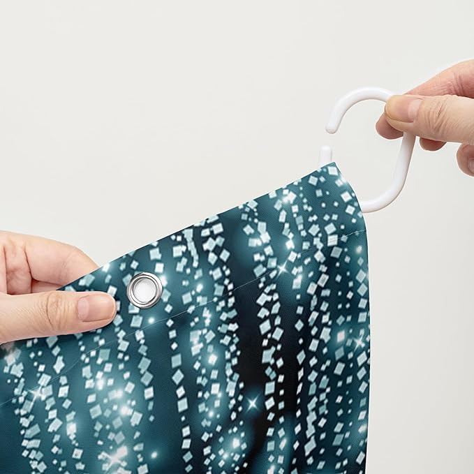 AILONEN Blue Rose Shower Curtain for Bathroom, Glitter Starry Flower Print Bath Curtain,Blue and Black Waterproof Floral Butterfly Shower Curtain Decoration with 12 Plastic Hooks, 36" W*72" H