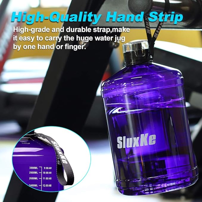 Gallon Big Water Bottle with Handle, 128oz Leakproof BPA Free Fitness Sports Water Bottle with Motivational Time Marker & Wide Mouth Ensure You Drink More Water