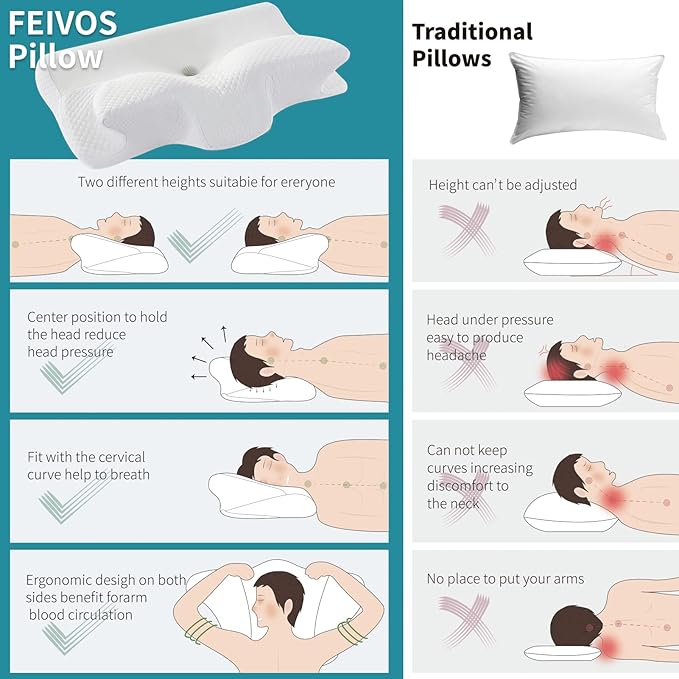 Widen Cervical Pillow Memory Foam Pillow for Neck Head Shoulder Pain Relief Hollow Contour Cooling Ergonomic Orthopedic Contoured Neck Bed Pillow for Side Back and Stomach Sleepers