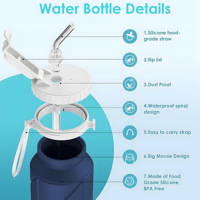 690ML Collapsible Water Bottles Reusable Leak Proof Silicone Water Bottle BPA Free Durable Foldable Sports Bottles & straw 23oz Lightweight Bottle for Gym Hiking Biking Camping Travel Bottle