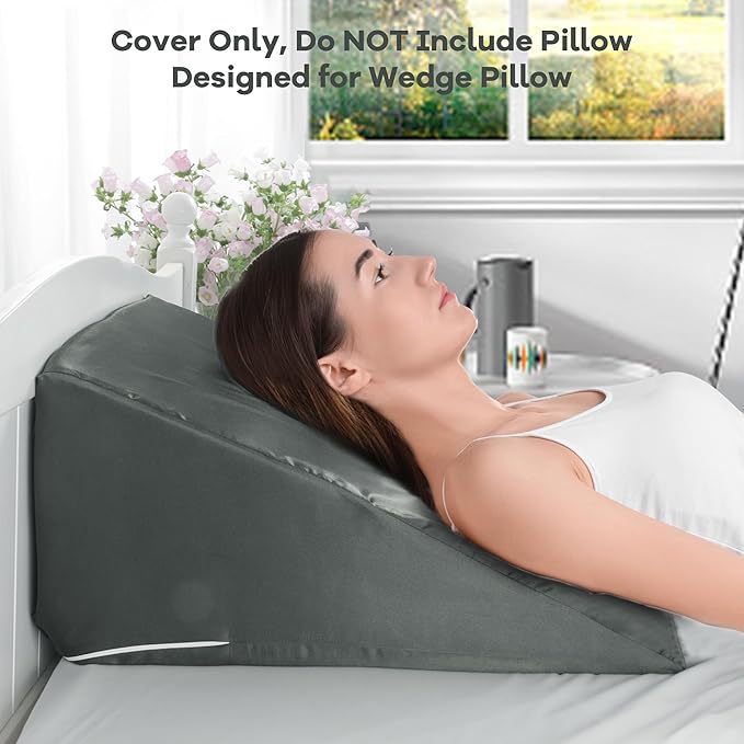 HOMBYS Satin Bed Wedge Pillow Cover Silky & Smooth Wedge Pillowcase 1 Pack 24x24x12, Soft & Breathable, Removable & Machine Washable-Zipper Design (Pillow Not Include)