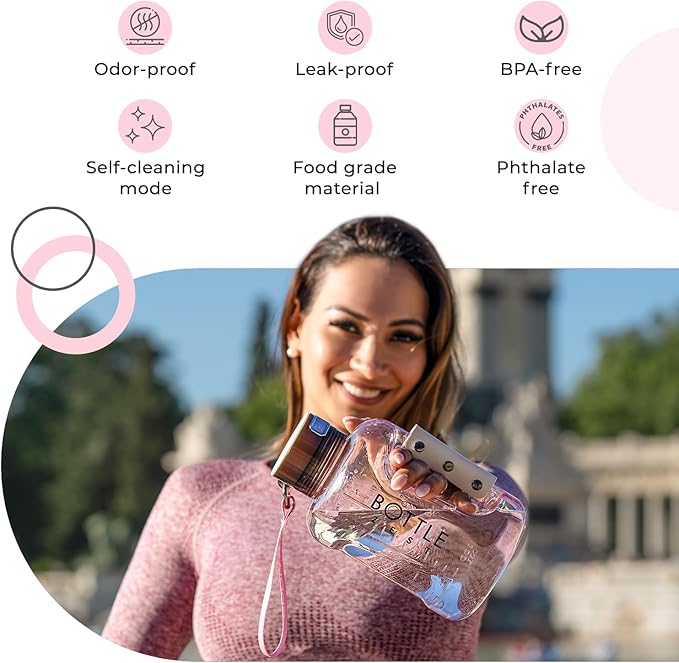 50oz | 1.5L Hydrogen Water Bottle Generator | Latest 2024 SPE PEM Technology | Leakproof | Sports Bottle Jug and Handle | Tritan BPA Free Plastic (Pink)