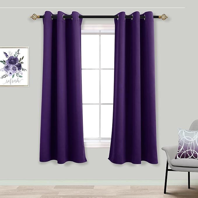 Royal Purple Blackout Curtains for Bedroom 42 x 63 Inch Length Set of 2 Panels Block Heat Light Blocking Thermal Insulated Room Darkening Curtains for Living Room Dark Purple 63 Inches Long