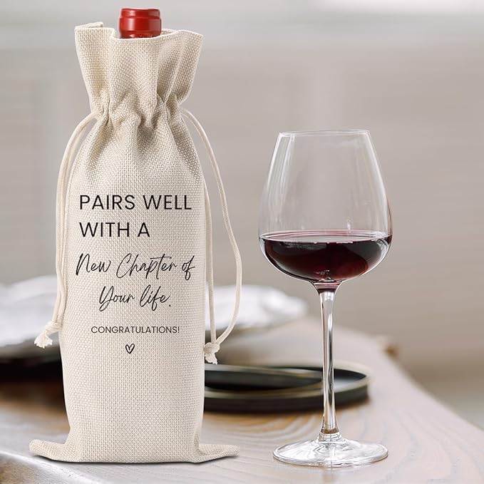 New Job Gifts Going Away Farewell Gifts for Friends Teachers Coworker Boss Women, New Beginning New Business Owner Gifts Wine Bottle Bag, Pairs Well With A New Chapter of Your Life Wine Bag