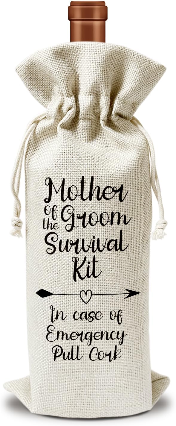 Mother of Groom Wine Gift Bags, Mother of Groom Gifts for Groom's Mother Mother-in-law, 1pcs Reusable Burlap Drawstring Wine Gift Bags for Wine Bottles, Wedding Engagement Holiday Party Favor -14