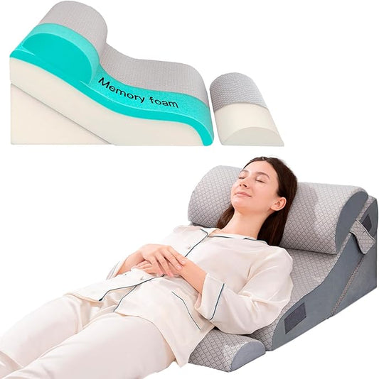 4PCS Bed Wedge Pillow for Sleeping or Back Pain Relief, Post Surgery Memory Foam Orthopedic Wedge Pillows for Back, Leg and Knee Support, Adjustable Bed Pillow