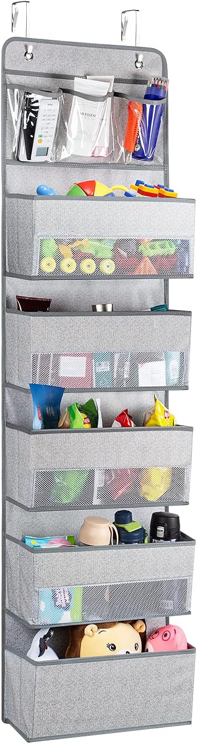 Univivi 6 - Layer Fabric Over the Door Organizer Gray Foldable Nursery Closet Storage, Large Hanging Door Organizer for Cosmetics, Toys and Sundries…